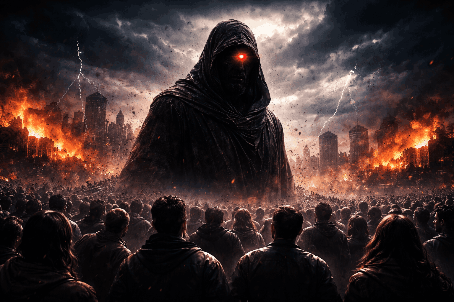 Apocalyptic figure in a burning city 1